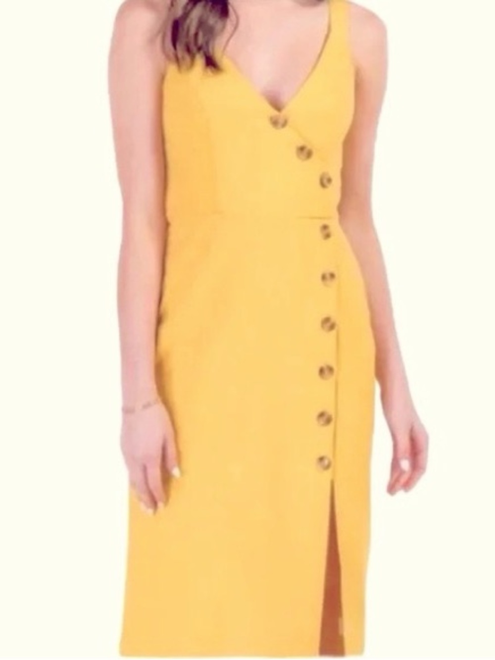 Harper Heritage Mustard Yellow Button Front Midi Dress S 100% Cotton Cottagecore
